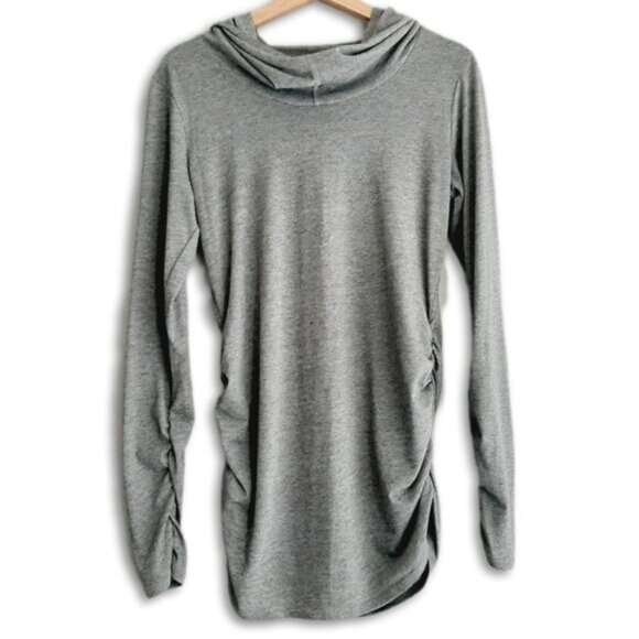 LUCY High Neck Hoodie Tunic Ruched Sides Active Tee Soft Base Layer Grey Sz M - Picture 1 of 12